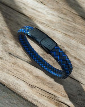 Black And Blue Leather Bracelet