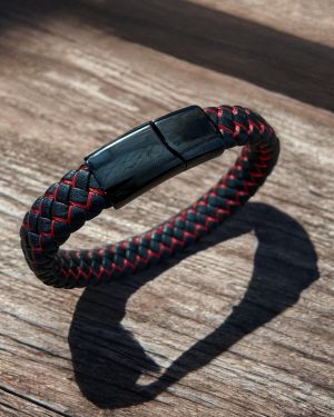 Black And Red Leather Bracelet