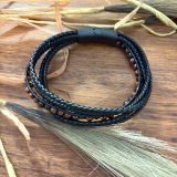 Black Multistrand and Brown Bead Leather Bracelet