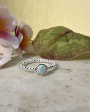 White Opal Twisted Ring