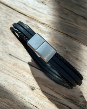 Black Multistrand Leather Bracelet