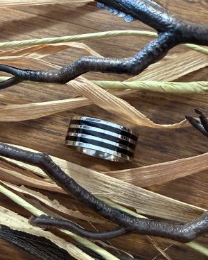 Silver and Black Striped Ring