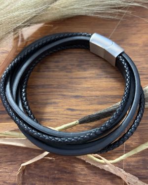 Black Multistrand Leather Bracelet