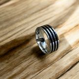 Silver and Black Striped Ring