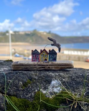 Houses and Seagull Driftwood Decoration
