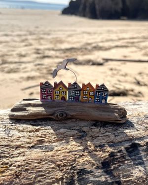 Tenby Houses And A Seagull Driftwood Decoration