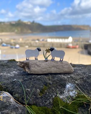 Sheep and a Daffodil Driftwood Decoration