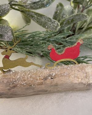 Reindeer And Santa’s Sleigh Driftwood Log