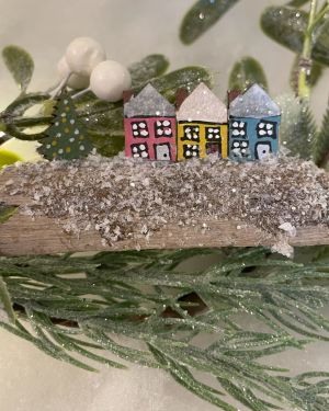 Three Houses And A Christmas Tree Driftwood Log