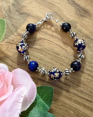 Blue Floral Tiger’s Eye Bracelet
