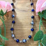 Dark Blue Floral Tiger's Eye Necklace