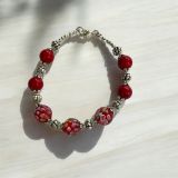 Red Floral Tiger's Eye Bracelet