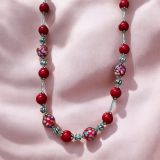 Red Floral Tiger's Eye Necklace