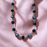 Dark Blue Floral Tiger's Eye Necklace