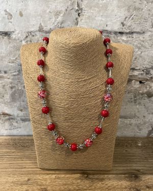 Red Floral Tiger’s Eye Necklace