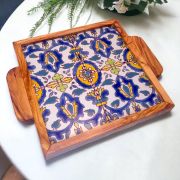 Square Olivewood Ceramic Tray With Handle