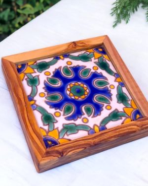 Square Olivewood Ceramic Tray