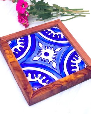 Square Olivewood Ceramic Tray