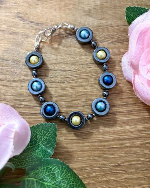 Blue And Yellow Hematite Bracelet