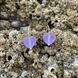 Purple Sea Glass Heart Earrings