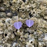 Purple Sea Glass Heart Earrings