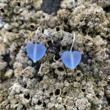 Blue Sea Glass Heart Earrings
