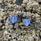 Blue Sea Glass Heart Earrings