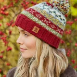 Classic Fairisle Rust Bobble Beanie