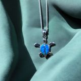 Blue Opal Turtle Necklace