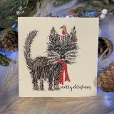 Festive Cat And Robin Christmas Card