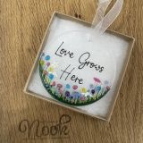 Love Grows Here Glass Hanging