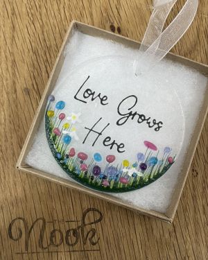 Love Grows Here Glass Hanging