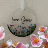 Love Grows Here Glass Hanging