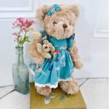 Teddy Bear In A Teal Exotic Print Dress