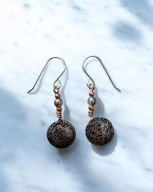 Small Black Circle Copper Earrings