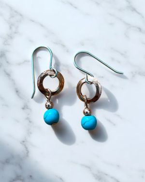 Blue Circle Copper Earrings
