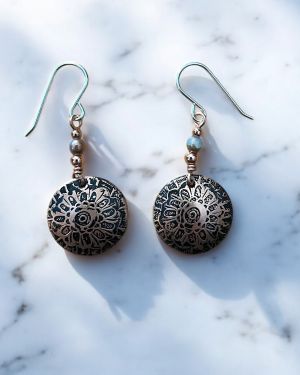 Large Black Circle Copper Earrings