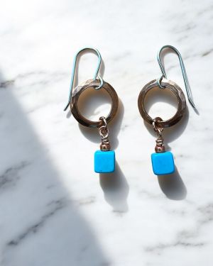 Blue Square Copper Earrings