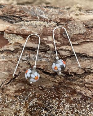 Clear Floral Sea Glass Earrings