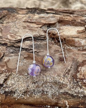 Purple Floral Sea Glass Earrings