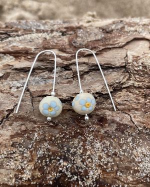 Blue Floral Sea Glass Earrings