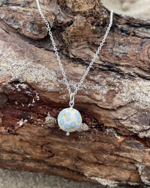 Blue Floral Sea Glass Necklace