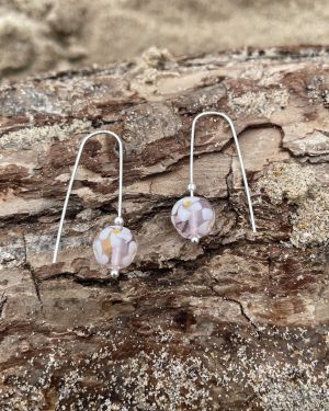 Pink Floral Sea Glass Earrings