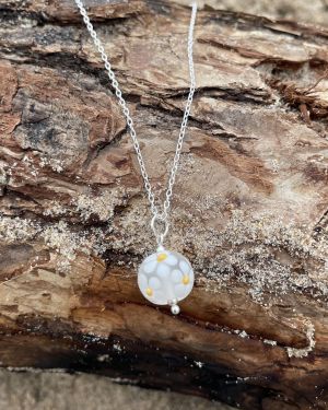 White Floral Sea Glass Necklace