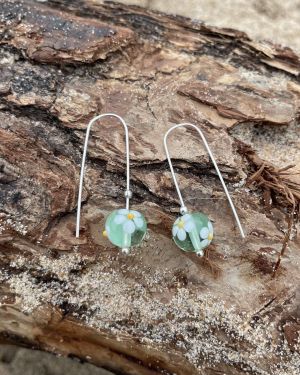 Green Floral Sea Glass Earrings