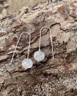 White Floral Sea Glass Earrings