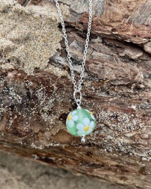 Green Floral Sea Glass Necklace