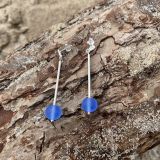 Dark Blue Sea Glass Dangler Earrings