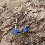 Dark Blue Sea Glass Dangler Earrings