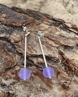 Purple Sea Glass Dangler Earrings